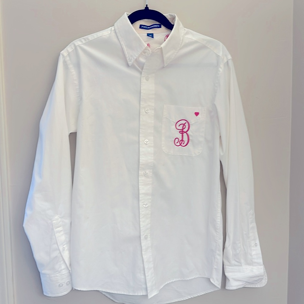 “Bride” and letter “B” monogrammed personalized Button Up “Port Authority” shirt